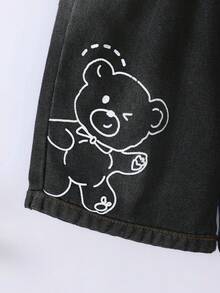 2件套幼儿男童休闲领图案衬衫+牛仔短裤套装 - 黑色 - 查看 3