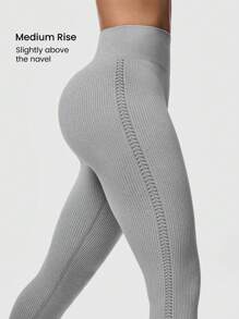 Seamluxe SHEIN Sport 1 pezzo Leggings sportivi, design con motivo a orecchie di miglio ai lati + design in vita a V, colore grigio, lunghezza alla caviglia, senza cuciture, vita alta, adatti per yoga e fitness