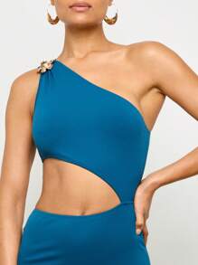 AiiRZ Vestito lungo monospalla con cut-out e spacco laterale