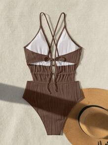 Swim Vcay 夏季海滩女士纯色露背时尚游泳沙滩装连体泳衣白色泳衣