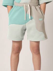 SUMWON Sommer Athletisch Farbblock Sweatshirt und Shorts Set Zweiteiler Outfit Lässig Sportbekleidung Matching Set für Jungen Tweens Jugendliche Schule Streetwear