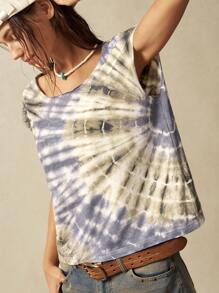 Bohemela Knit Tie-Dye Round Neck Batwing Loose Regular Boho Women T-Shirt