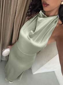 Glamine Elegant Halter Neck Backless Dress With Pearl Decor, Figure-Flattering, Suitable For Formal Occasions And Garden Parties - Mint Green - View 5