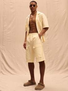 Musero Elasticated Utility Pocket Detail Cargo Shorts Spring Summer - Beige - View 1