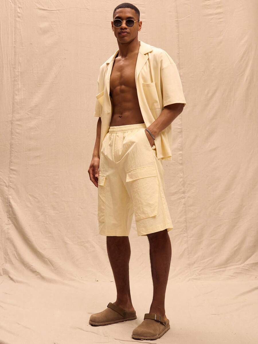 Musero Elasticated Utility Pocket Detail Cargo Shorts Spring Summer - Beige - View 1