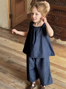 Hapijoa Girls Denim Outfit, Spring/Summer - Dark Wash - View 3