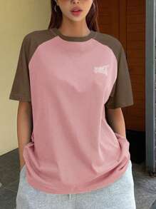 DAZY Letter Graphic Contrast Raglan Sleeve Tee
