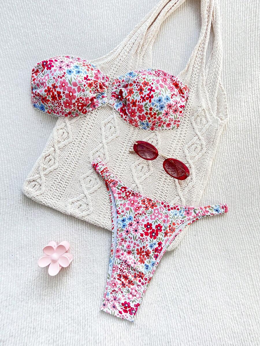 SHEIN Swim Printed Bikini Set, Licensed Design - Multicolor - View 1