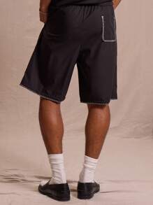 Musero Pantalones cortos de verano con elástico y pespuntes de contraste, estilo callejero y casual para vacaciones