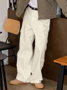 DAZY Spring Solid White Men's Casual Loose Work Pants Men Joggers - White - View 7