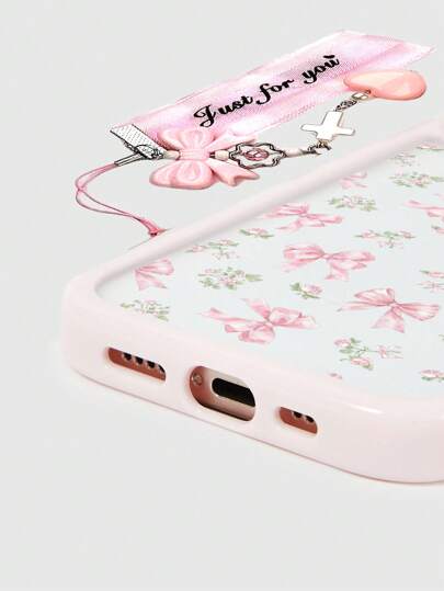 Kawaii 1 pieza Funda con diseño de lazo rosa, apta para 11 12 13 14 15 Pro Max