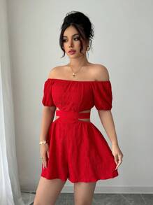 Chiquease Mono informal para mujer - Mono de vacaciones con hombros descubiertos y lazo en la espalda