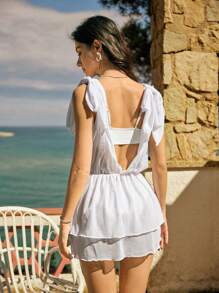 Swim Mod Women's Cute Holiday Bikini Swimsuit With Mini Dress For Summer Beach Vacation - White - View 2