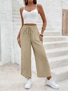 SHEIN Frenchy 2pcs/Set Resort Casual Solid Color Cropped Camisole And Pants Set Island Vacation Outfits Summer Brown