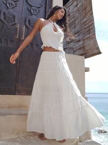 Opulessa 纯色梭织宽松低腰女裙 - 白色 - 查看 7