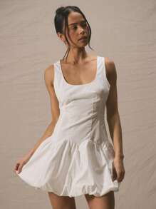 MUSERA Scoop Neck Fitted Bodice Puffball Mini Dress Spring Summer Cute Vacation Elegant - White - View 2