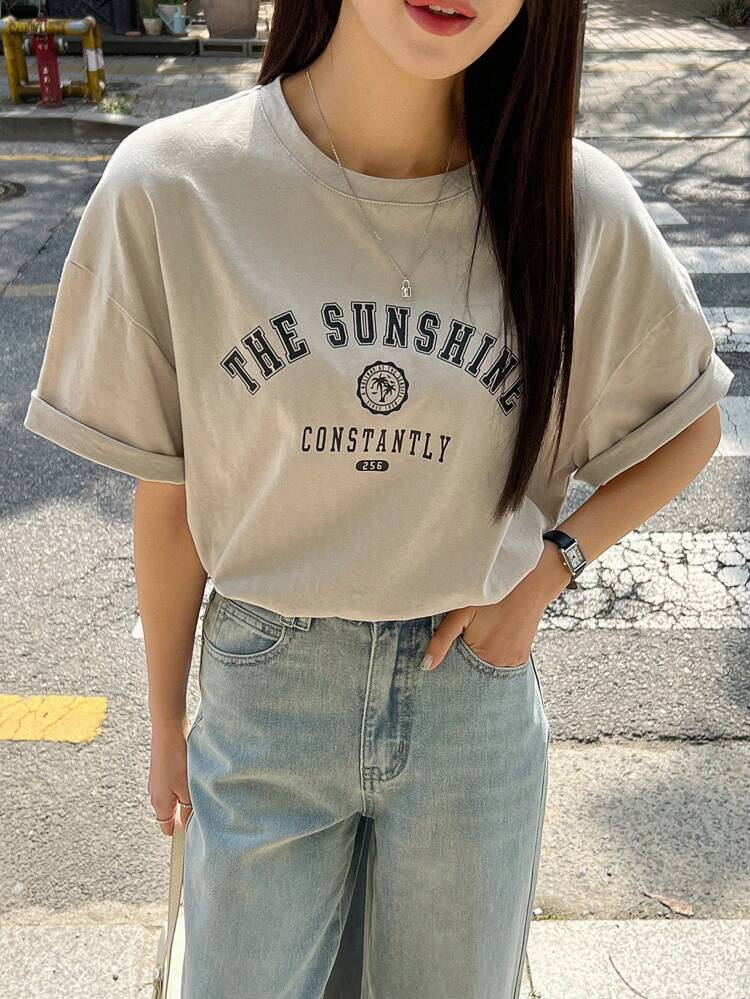 Letter Graphic Drop Shoulder Tee Summer