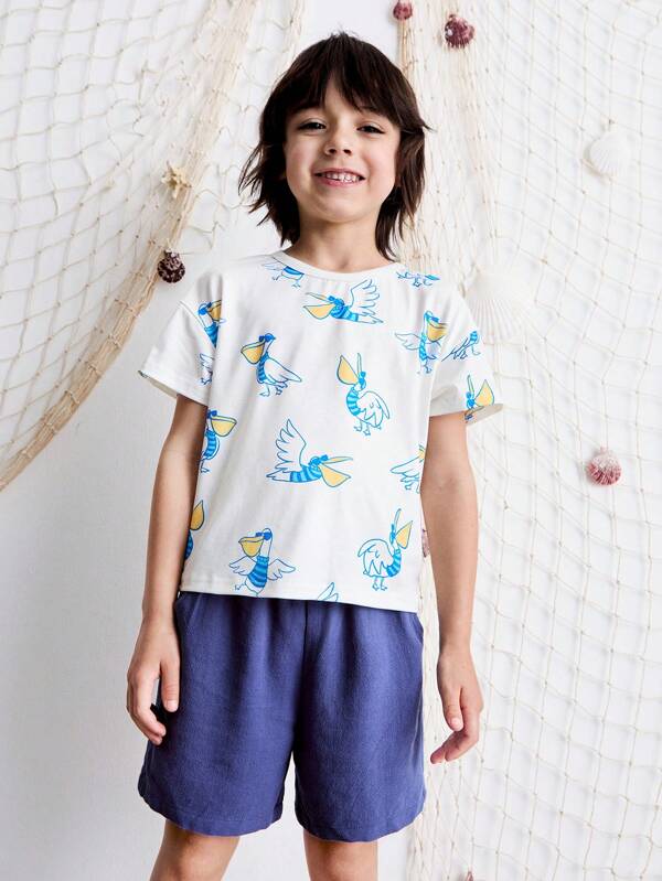 THE HAPPY LOOK Tricou cu mânecă scurtă cu imprimeu desen animat casual pentru băieți, vară