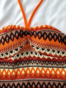 SHEIN 少女热带橙色露背上衣，夏季海滩度假 - 橘色 - 查看 3