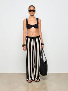 AiiRZ Pantalones de pierna ancha de ganchillo a rayas - Blanco y Negro - Ver 3