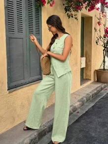 Selianne 2pcs Women's Bohemian Linen Vacation Style Set - Mint Green - View 5