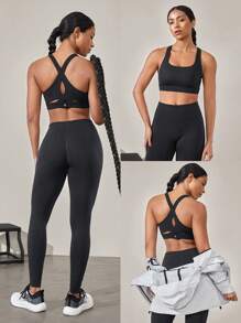 GLOWMODE Quadratausschnitt Sport-BH mittlerer Stütz, Laufen, Fitnessstudio, Training, Tägliches Tragen, schnelltrocknend, feuchtigkeitsableitend