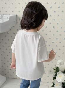 DAZY Young Girl Round Neck Embroidered Knit Short Sleeve T-Shirt, Summer - White - View 4