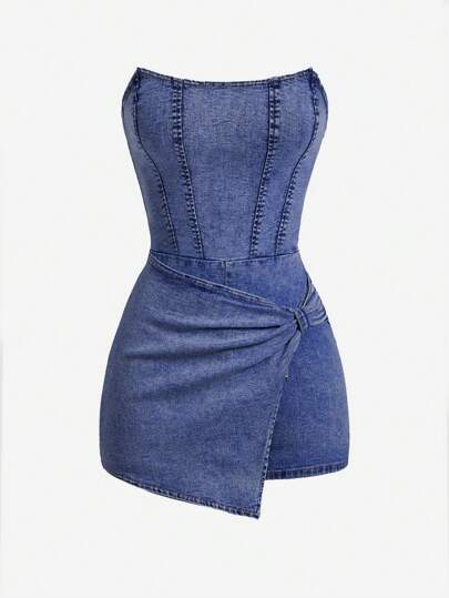 SHEIN MOD 女士不对称下摆抹胸连体裤