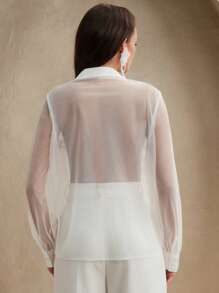 Anewsta Elegante blusa da donna di , semi-trasparente, con ricamo 3D, decorata con perle e strass, adatta per primavera/estate, festival, laurea, estate, elegante, spiaggia, vacanza, casual