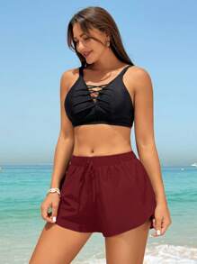 Swim SPRTY Bottom de bikini de unicolor para vacaciones/playa - Burdeos - Ver 4