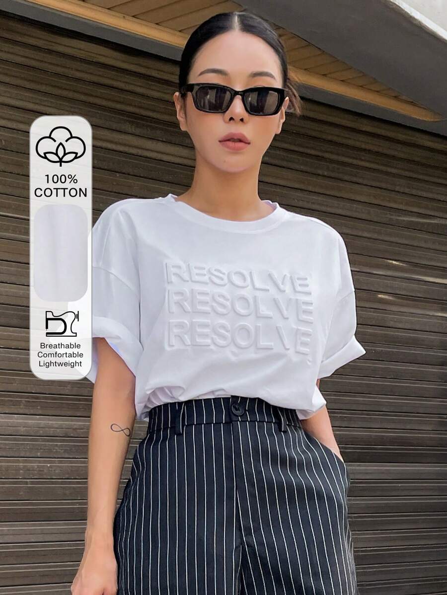 DAZY 字母凹凸印花垂墜肩t恤 - 白色 - 查看 1