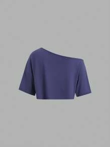 Sweetra Set de 3 camisetas de manga corta con cuello asimétrico y ajuste suelto en blanco, gris y negro