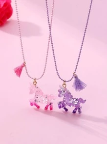 2入組女孩精緻的掛墜馬,樹,樹脂,銅珠和噴漆項鍊適合日常佩戴,也是珠寶禮物 - 彩色 - 查看 2