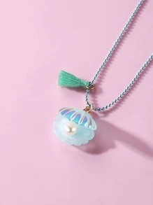 1pc Cute Resin Shell Tassel Pendant Necklace For Toddler Girls' Daily Wear - Multicolor - View 3