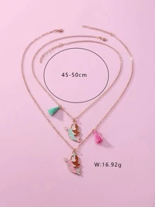 2入組/套女孩美人魚和流蘇吊墜項鍊
