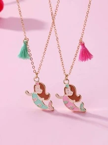 2入組/套女孩美人魚和流蘇吊墜項鍊