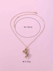 1只可愛的動物馬形鋅合金和彩色油滴裝飾掛墜項鍊,適合女孩日常佩戴