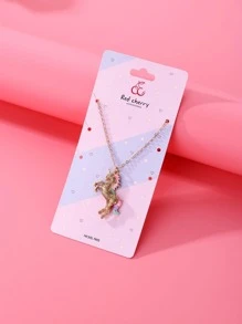 1只可愛的動物馬形鋅合金和彩色油滴裝飾掛墜項鍊,適合女孩日常佩戴