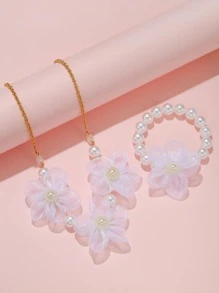 2 件/套女孩蕾丝花串珠项链 1 件和手链 1 件 - 彩色 - 查看 2