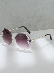 皇家鑲鑽裝飾無邊時尚眼鏡 - 灰色 - 查看 3