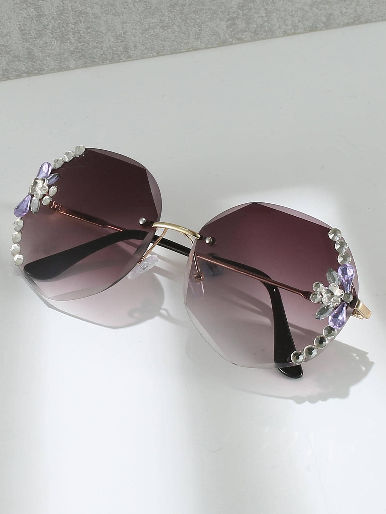 皇家鑲鑽裝飾無邊時尚眼鏡 - 灰色 - 查看 1