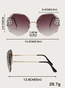 皇家鑲鑽裝飾無邊時尚眼鏡 - 灰色 - 查看 4