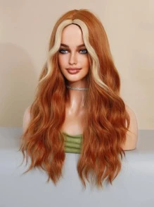7JHH WIGS Ginger Orange Wig For Women Daily Cosplay Party Highlight Blonde Natural Middle Part Synthetic Long Hair Wig 24 Inch - Orange - View 6