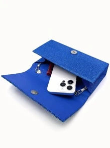 Mini Glitter Square Bag Flap Evening Bag For Party - Royal Blue - View 6
