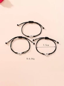 3入組/套太陽和月亮裝飾編織手鏈 - 黑與白 - 查看 4