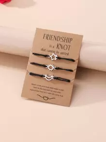 3入組/套太陽和月亮裝飾編織手鏈 - 黑與白 - 查看 1