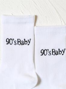 Letter Graphic Crew Socks - Black and White - View 3