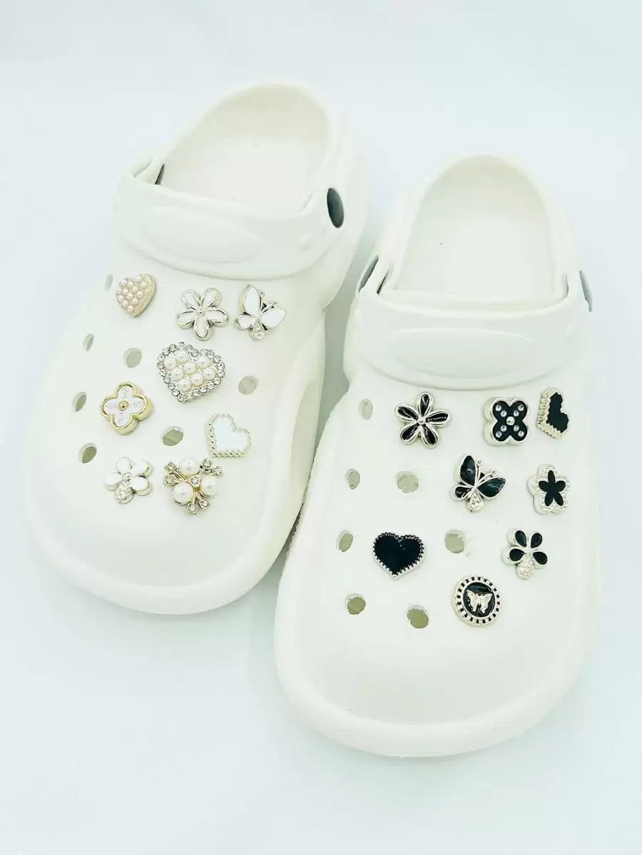 16pcs Faux Pearl & Rhinestone Decor Flower & Butterfly Design Shoe Decoration, Polyresin Fashion Accessories For Vented Clogs - Multicolor - View 1