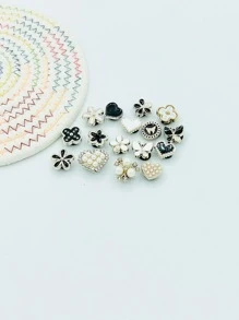 16pcs Faux Pearl & Rhinestone Decor Flower & Butterfly Design Shoe Decoration, Polyresin Fashion Accessories For Vented Clogs - Multicolor - View 6