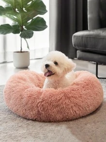 1pc Plush Round Winter Warm Soft Pet Bed For Cats And Dogs In Different Sizes, Ideal For Winter Sleep - Watermelon Pink - View 2